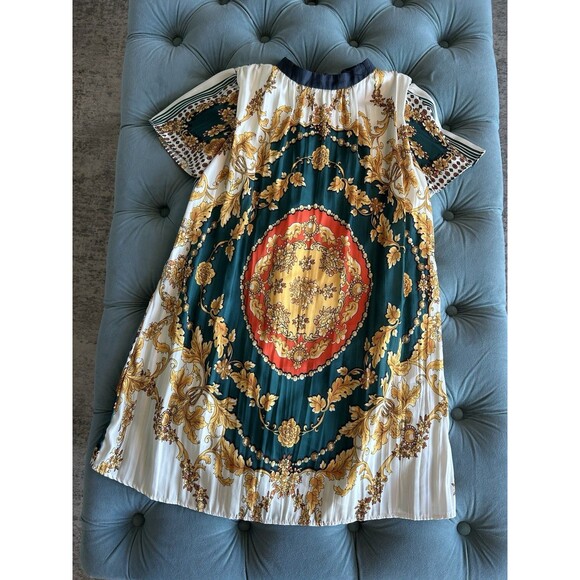 Zara Kids sachie Hankerchief Dress Girls sz 11 - 12 Green Gold Ivory Classic - Picture 1 of 5